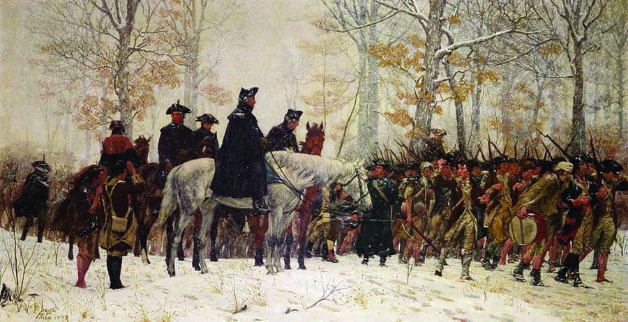 Generał Washington ze swoimi ludźmi w Valley Forge, 1777